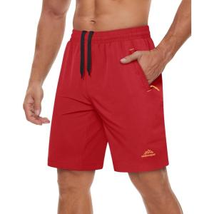 imageTACVASEN Mens Running Athletic Shorts Quick Dry Lightweight Gym Sports Basketball Hiking Short with 3 Zipper PocketsB Tomato Red