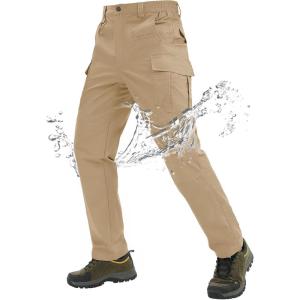 imageTACVASEN Mens Tactical Military Pants Lightweight Hiking Pants 9 Pockets Water Resistant Cargo Work Pants ConstructionKhaki