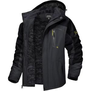 imageTACVASEN Mens Winter Skiing Jackets Water Resistant Fleece Coats Insulated Thermal Snowboard Jacket Parka Raincoat with Hood215 Black Gray