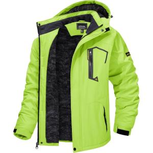 imageTACVASEN Mens Winter Skiing Jackets Water Resistant Fleece Coats Insulated Thermal Snowboard Jacket Parka Raincoat with Hood215 Bright Green
