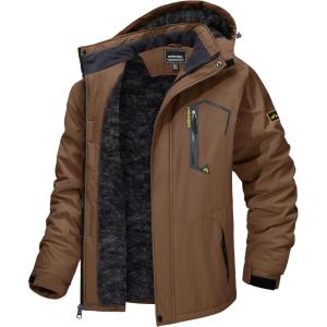 imageTACVASEN Mens Winter Skiing Jackets Water Resistant Fleece Coats Insulated Thermal Snowboard Jacket Parka Raincoat with Hood215 Brown