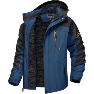 imageTACVASEN Mens Winter Skiing Jackets Water Resistant Fleece Coats Insulated Thermal Snowboard Jacket Parka Raincoat with Hood215 Denim Blue