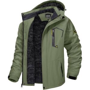 imageTACVASEN Mens Winter Skiing Jackets Water Resistant Fleece Coats Insulated Thermal Snowboard Jacket Parka Raincoat with Hood215 Gray Green