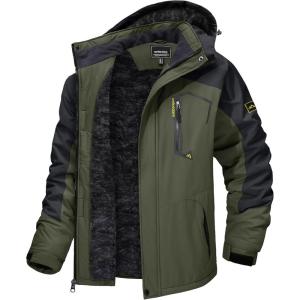 imageTACVASEN Mens Winter Skiing Jackets Water Resistant Fleece Coats Insulated Thermal Snowboard Jacket Parka Raincoat with Hood215 Green
