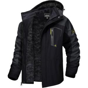 imageTACVASEN Mens Winter Skiing Jackets Water Resistant Fleece Coats Insulated Thermal Snowboard Jacket Parka Raincoat with Hood215 Grey Black