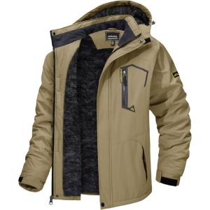 imageTACVASEN Mens Winter Skiing Jackets Water Resistant Fleece Coats Insulated Thermal Snowboard Jacket Parka Raincoat with Hood215 Khaki