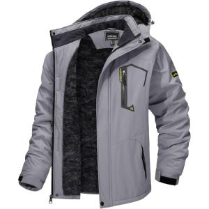 imageTACVASEN Mens Winter Skiing Jackets Water Resistant Fleece Coats Insulated Thermal Snowboard Jacket Parka Raincoat with Hood215 Light Gray