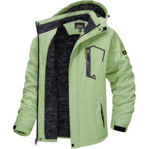 imageTACVASEN Mens Winter Skiing Jackets Water Resistant Fleece Coats Insulated Thermal Snowboard Jacket Parka Raincoat with Hood215 Light Green