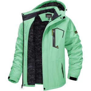 imageTACVASEN Mens Winter Skiing Jackets Water Resistant Fleece Coats Insulated Thermal Snowboard Jacket Parka Raincoat with Hood215 Mint Green