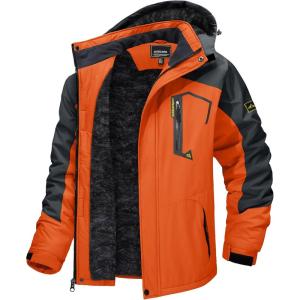 imageTACVASEN Mens Winter Skiing Jackets Water Resistant Fleece Coats Insulated Thermal Snowboard Jacket Parka Raincoat with Hood215 Orange Gray