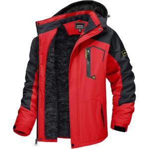 imageTACVASEN Mens Winter Skiing Jackets Water Resistant Fleece Coats Insulated Thermal Snowboard Jacket Parka Raincoat with Hood215 Red