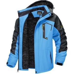imageTACVASEN Mens Winter Skiing Jackets Water Resistant Fleece Coats Insulated Thermal Snowboard Jacket Parka Raincoat with Hood215 Sky Blue