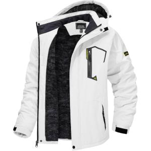 imageTACVASEN Mens Winter Skiing Jackets Water Resistant Fleece Coats Insulated Thermal Snowboard Jacket Parka Raincoat with Hood215 White
