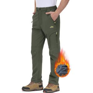 imageTACVASEN Winter Pants for Men Fleece Lined Waterproof Pants Insulated Hiking Pant for Ski Snowboard Outdoor Work HuntingArmy Green