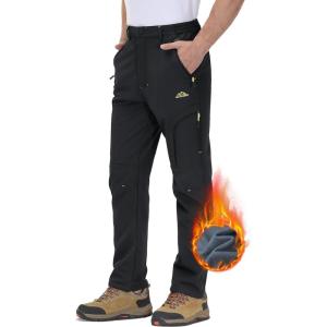 imageTACVASEN Winter Pants for Men Fleece Lined Waterproof Pants Insulated Hiking Pant for Ski Snowboard Outdoor Work HuntingBlack