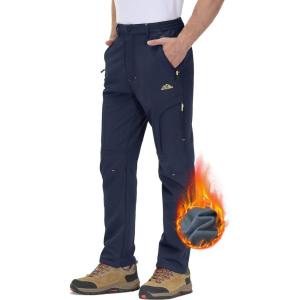 imageTACVASEN Winter Pants for Men Fleece Lined Waterproof Pants Insulated Hiking Pant for Ski Snowboard Outdoor Work HuntingNavy