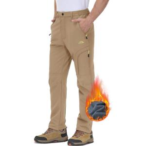 imageTACVASEN Winter Pants for Men Fleece Lined Waterproof Pants Insulated Hiking Pant for Ski Snowboard Outdoor Work HuntingSand