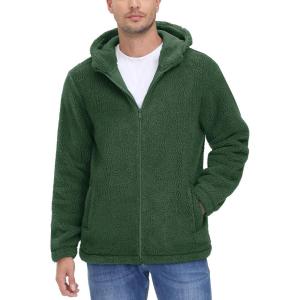 imageTACVASEN Mens Fuzzy Sherpa Jacket Fleece Lined Zip Up Hoodies Winter Thermal Work Casual Warm Jackets Plain CoatsArmy Green