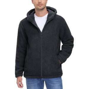 imageTACVASEN Mens Fuzzy Sherpa Jacket Fleece Lined Zip Up Hoodies Winter Thermal Work Casual Warm Jackets Plain CoatsBlack