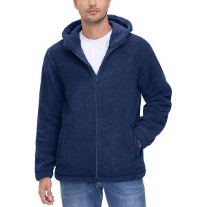 imageTACVASEN Mens Fuzzy Sherpa Jacket Fleece Lined Zip Up Hoodies Winter Thermal Work Casual Warm Jackets Plain CoatsDark Blue