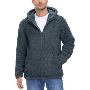 imageTACVASEN Mens Fuzzy Sherpa Jacket Fleece Lined Zip Up Hoodies Winter Thermal Work Casual Warm Jackets Plain CoatsDark Gray