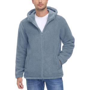 imageTACVASEN Mens Fuzzy Sherpa Jacket Fleece Lined Zip Up Hoodies Winter Thermal Work Casual Warm Jackets Plain CoatsLight Gray