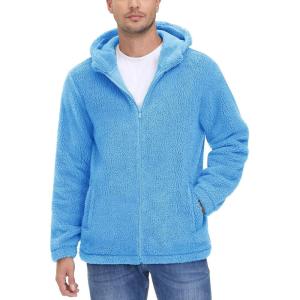 imageTACVASEN Mens Fuzzy Sherpa Jacket Fleece Lined Zip Up Hoodies Winter Thermal Work Casual Warm Jackets Plain CoatsSky Blue