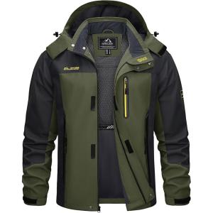imageTACVASEN Mens Rain Jackets Water Resistant With Hood Windbreaker Lightweight Zip Jacket Climbing Fishing with PocketsArmy Green