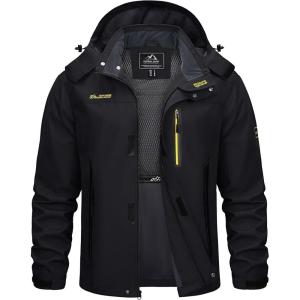 imageTACVASEN Mens Rain Jackets Water Resistant With Hood Windbreaker Lightweight Zip Jacket Climbing Fishing with PocketsBlack