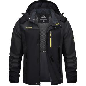 imageTACVASEN Mens Rain Jackets Water Resistant With Hood Windbreaker Lightweight Zip Jacket Climbing Fishing with PocketsBlack Grey