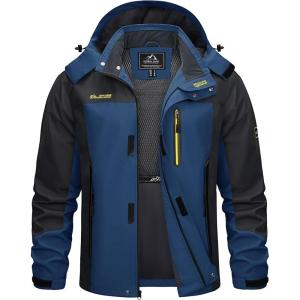 imageTACVASEN Mens Rain Jackets Water Resistant With Hood Windbreaker Lightweight Zip Jacket Climbing Fishing with PocketsDenim Blue