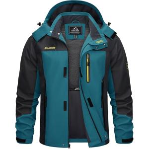 imageTACVASEN Mens Rain Jackets Water Resistant With Hood Windbreaker Lightweight Zip Jacket Climbing Fishing with PocketsLake Blue