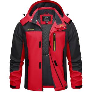 imageTACVASEN Mens Rain Jackets Water Resistant With Hood Windbreaker Lightweight Zip Jacket Climbing Fishing with PocketsRed