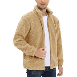 imageTACVASEN Mens Winter Jacket Soft Polar Fuzzy Sherpa Coat Casual Thermal Sweatshirts Full Zip Fleece Jacket With PocketApricot Yellow