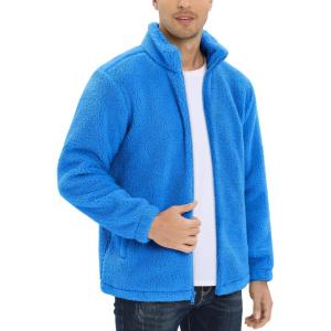 imageTACVASEN Mens Winter Jacket Soft Polar Fuzzy Sherpa Coat Casual Thermal Sweatshirts Full Zip Fleece Jacket With PocketAzure