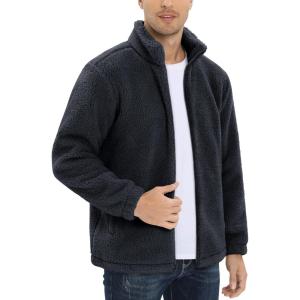 imageTACVASEN Mens Winter Jacket Soft Polar Fuzzy Sherpa Coat Casual Thermal Sweatshirts Full Zip Fleece Jacket With PocketBlack