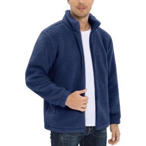 imageTACVASEN Mens Winter Jacket Soft Polar Fuzzy Sherpa Coat Casual Thermal Sweatshirts Full Zip Fleece Jacket With PocketDark Blue