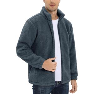 imageTACVASEN Mens Winter Jacket Soft Polar Fuzzy Sherpa Coat Casual Thermal Sweatshirts Full Zip Fleece Jacket With PocketDark Gray