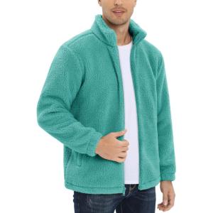 imageTACVASEN Mens Winter Jacket Soft Polar Fuzzy Sherpa Coat Casual Thermal Sweatshirts Full Zip Fleece Jacket With PocketGray Green