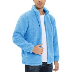 imageTACVASEN Mens Winter Jacket Soft Polar Fuzzy Sherpa Coat Casual Thermal Sweatshirts Full Zip Fleece Jacket With PocketSky Blue