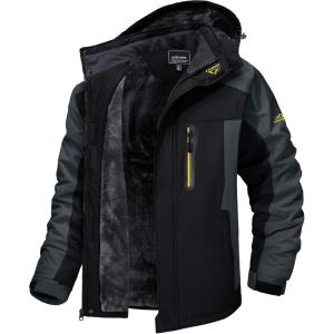imageTACVASEN Mens Winter Ski Jacket Waterproof Snow Coats Snowboard Fleece Lining Jacket Warm Parka with HoodedBlack Gray