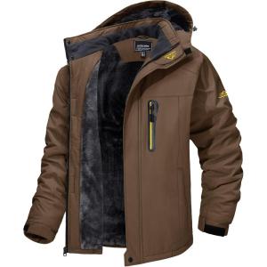 imageTACVASEN Mens Winter Ski Jacket Waterproof Snow Coats Snowboard Fleece Lining Jacket Warm Parka with HoodedBrown