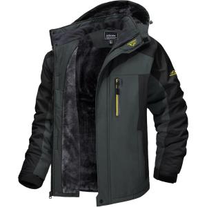 imageTACVASEN Mens Winter Ski Jacket Waterproof Snow Coats Snowboard Fleece Lining Jacket Warm Parka with HoodedGray