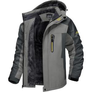 imageTACVASEN Mens Winter Ski Jacket Waterproof Snow Coats Snowboard Fleece Lining Jacket Warm Parka with HoodedLight Gray