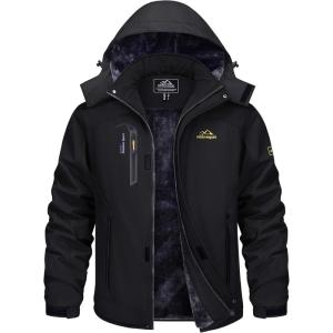 imageTACVASEN Winter Jacket Mens WaterResistant Fleece Jacket Snow Ski Jacket Military Tactical Jacket Coat Parka Hood RaincoatBlack