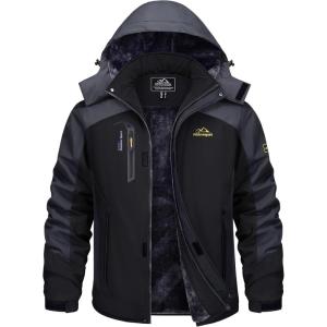 imageTACVASEN Winter Jacket Mens WaterResistant Fleece Jacket Snow Ski Jacket Military Tactical Jacket Coat Parka Hood RaincoatBlack Grey