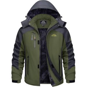 imageTACVASEN Winter Jacket Mens WaterResistant Fleece Jacket Snow Ski Jacket Military Tactical Jacket Coat Parka Hood RaincoatGreen