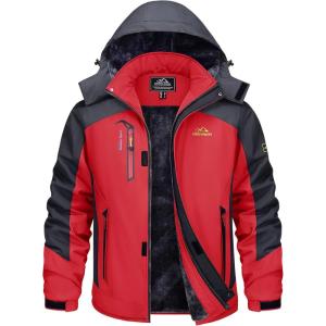 imageTACVASEN Winter Jacket Mens WaterResistant Fleece Jacket Snow Ski Jacket Military Tactical Jacket Coat Parka Hood RaincoatRed