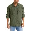 imageTACVASEN Mens Tactical Shirts Quick Dry UV Protection Breathable Long Sleeve Hiking Fishing Button ShirtsGreen