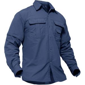 imageTACVASEN Mens Breathable Quick Dry Solid Convertible Long Sleeve Shirt Fishing Hiking SafariBlue